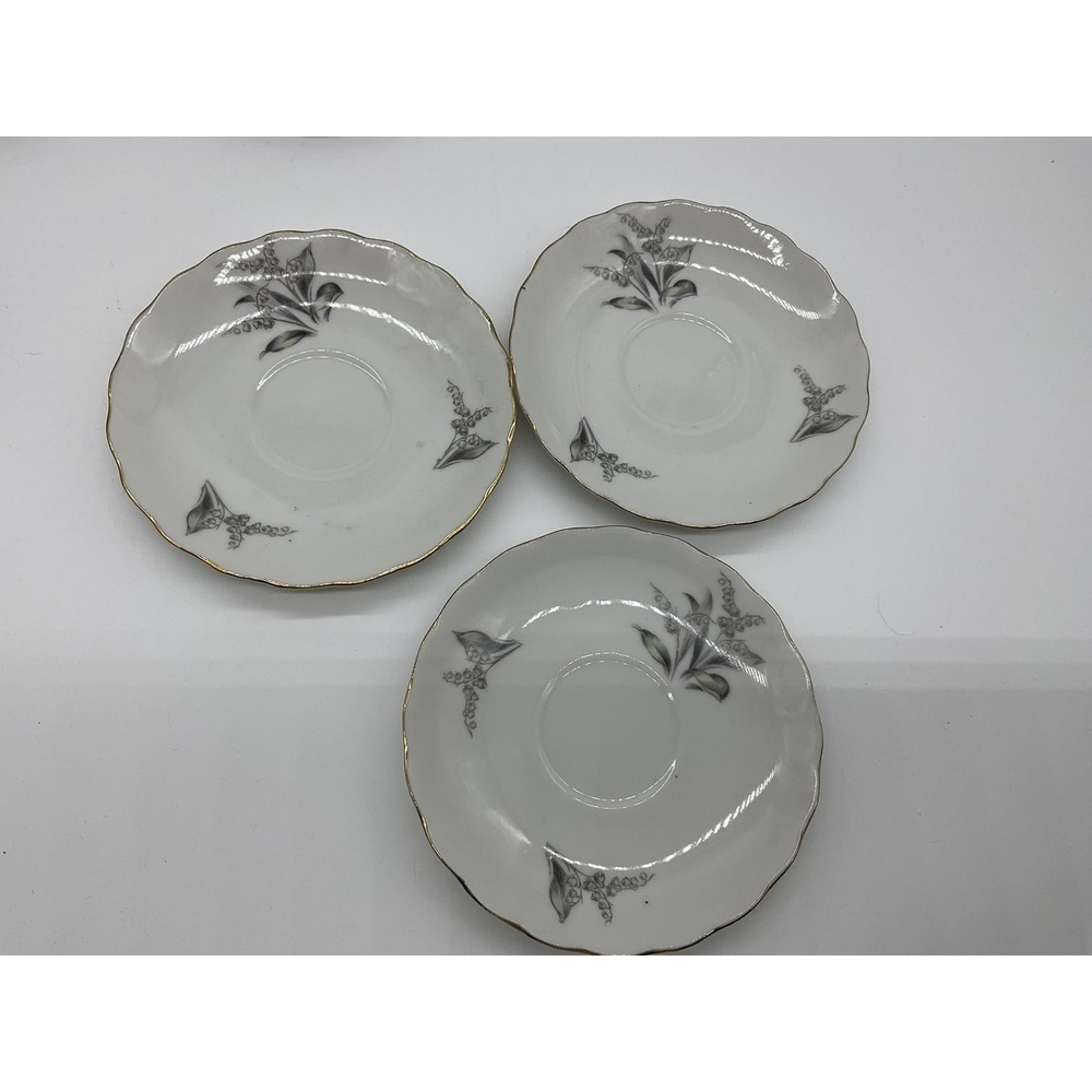 Vintage Lily Of The Valley Saucers Set Of 3 White Porcelain Japan Silver Trim
